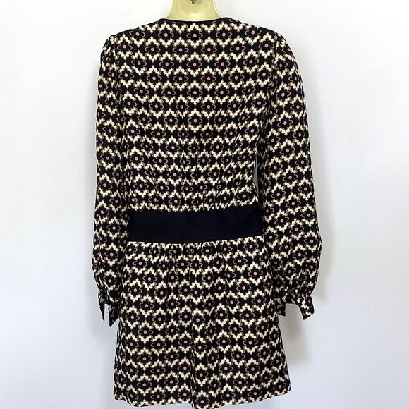 Milly  Of New York Black and Cream Silk Patterned Mini Dress Sz 6 - Picture 6 of 7